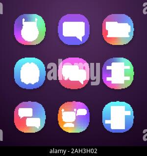 Chatbots App Icons einstellen. UI/UX-Benutzeroberfläche. Grafik, Support, Code, Messenger, bots Chat. Moderne Roboter. Chat-roboter. Virtuelle Assistenten. Web oder Mobil Stock Vektor