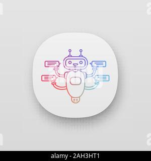 Mit vier Sprechblasen app Symbol Chatbot. UI/UX-Benutzeroberfläche. Talkbot chatten für mehrere Benutzer. Customer Support Service. Moderne Roboter. Web oder mob Stock Vektor