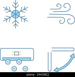 Klimaanlage Farbe Symbole gesetzt. Schneeflocke, Luftstrom, Ionisator, Klimaanlage Lamellen. Isolierte Vektorgrafiken Stock Vektor