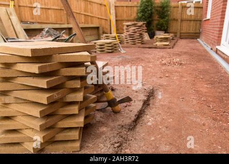Gestapelten Brammen Landschaftsbau Garten Pflaster Stockfoto