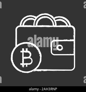 Bitcoin wallet Chalk Symbol. Digitales Geld. E-Payment. Online Banking. Cryptocurrency Zahlung. Isolierte vektor Tafel Abbildung Stock Vektor