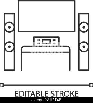 Home Entertainment-System mit TV lineare Symbol. Fernseher mit Audio System. Dünne Linie Abbildung. Home Cinema. Fernseher und Lautsprecher. Kontur Symbol. V Stock Vektor