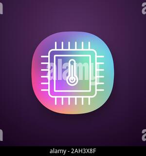 Die Temperatur des Prozessors App Symbol. Core Temp. CPU überhitzt. Chip, Chip, Chipsatz. Heizung Central Processing Unit. Integrierte Schaltung und thermome Stock Vektor