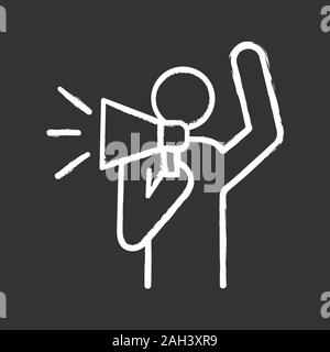 Demonstrant chalk Symbol. Protest individuelles Handeln. Breaking News. Protest Rede. Mann schrie Parolen. Person, die Megaphon. Isolierte Vektor chalkb Stock Vektor