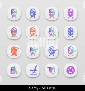 Neurotoxin Injektion App Icons einstellen. UI/UX-Benutzeroberfläche. Anti-falten verfahren. Neuro toxin Injektion. Gesichtsverjüngung. Kosmetische verfahren. Co Stock Vektor
