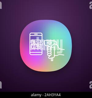 Zahlung mit QR-Code scanner scannen Seite Telefon Symbol der App. Wlan 2D Barcode Leser. Drahtlose QR-Code Barcode Scanner. Handheld matrix Barcodes scanni Stock Vektor