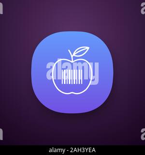 Produkt Barcode Symbol der App. Apple mit linearen Barcode. Einzelhandel, Merchandise. Lebensmittelgeschäft. Barcodes Identifikation. UI/UX-Benutzeroberfläche. Web oder Mobil Stock Vektor