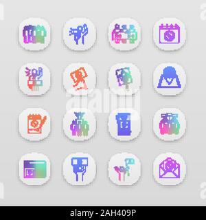 Protestaktion App Icons einstellen. UI/UX-Benutzeroberfläche. Massendemonstrationen. Das politische Verhalten. Soziale und politische Bewegungen. Demokratie und Menschenrechte righ Stock Vektor