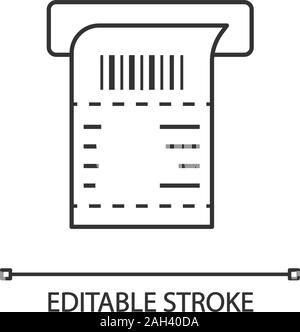 ATM Eingang lineare Symbol. Payment Terminal Papier prüfen. Dünne Linie Abbildung. Bill. Kaufbeleg. Kontur Symbol. Vektor isoliert Umrisse zeichnen. E Stock Vektor