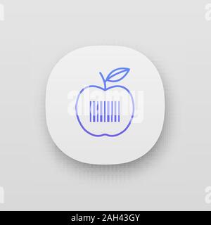 Produkt Barcode Symbol der App. Apple mit linearen Barcode. Einzelhandel, Merchandise. Lebensmittelgeschäft. Barcodes Identifikation. UI/UX-Benutzeroberfläche. Web oder Mobil Stock Vektor