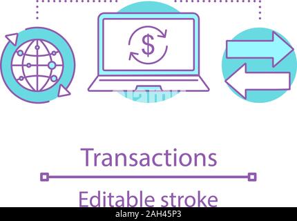 Transaktionen Konzept Symbol. Money transfer Idee dünne Linie Abbildung. Internet banking. Financial Management. Vektor isoliert Umrisse zeichnen. Editab Stock Vektor