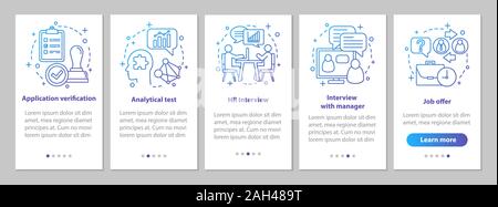 Headhunting Onboarding mobile App Seite Bildschirm mit linearen Konzepten. Erste job. Einstellung Schritte grafische Anweisungen. UX, Benutzeroberfläche, GUI vector Template w Stock Vektor