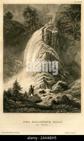 Europa, Österreich, Salzburg, Gollinger Wasserfall, Naturdenkmal, Motiv aus: "Meyers Universum'. Ein Volksbuch enthaltend Abbildung und Beschreibung des Sehenswerthensten und Merkwürdigsten in Natur und Kunst. Verlag: Bibliographische Institut, 1859. / Europa, Österreich, Salzburg, Golling fällt, bekannten Wasserfall, Bild aus: "Meyers Universum', Verlag: Bibliographische Institut, Hildburghausen, 1859. Stockfoto