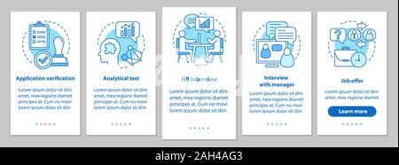 Headhunting Onboarding mobile App Seite Bildschirm mit linearen Konzepten. Erste job. Einstellung Schritte grafische Anweisungen. UX, Benutzeroberfläche, GUI vector Template w Stock Vektor