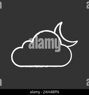 Bewölkt Nacht chalk Symbol. Leicht bewölkt Nacht. Wolken und Mond. Wettervorhersage. Isolierte vektor Tafel Abbildung Stock Vektor