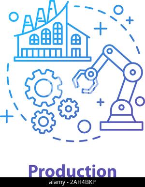 Produktionskonzept Symbol. Fertigung. Industrie Idee dünne Linie Abbildung. Werk. Engineering. Vektor isoliert Maßbild Stock Vektor