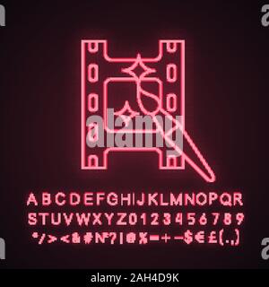 Video Editing software Neon Licht Symbol. Grafik Design. Film Making. Video Editor. Leuchtende Zeichen mit Alphabet, Zahlen und Symbolen. Vektor isolierte i Stock Vektor