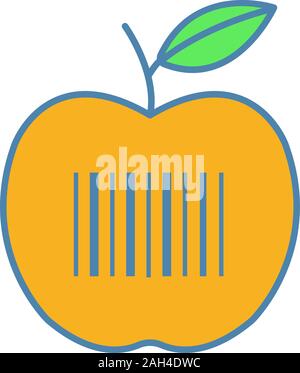 Produkt barcode Farbe Symbol. Apple mit linearen Barcode. Einzelhandel, Merchandise. Lebensmittelgeschäft. Barcodes Identifikation. Isolierte Vector Illustration Stock Vektor