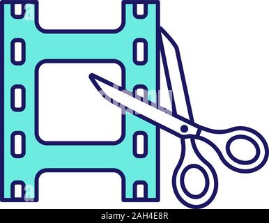 Video Editing software Farbe Symbol. Film Making. Video schneiden. Filmstreifen mit einer Schere. Isolierte Vector Illustration Stock Vektor