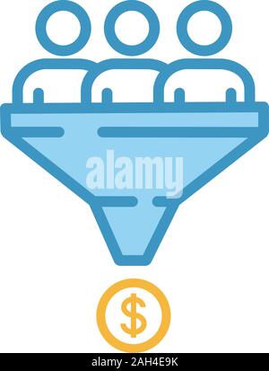 Verkehr Umwandlung Farbe Symbol. Sales Funnel. Internet-marketing-Strategie. Kunden Filter. Conversion Rate. Lead Generation. Isolierte vektor Lllustrat Stock Vektor