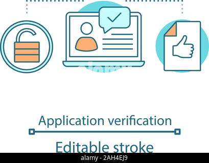 Job application verification Konzept Symbol. Eine erfolgreiche Autorisierung. Stellenangebot Idee dünne Linie Abbildung. Einstellung schreiben. Beschäftigung Verifikation. Ve Stock Vektor