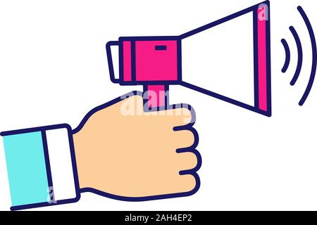 Marketing Farbe Symbol. Ankündigung. Kunden Attraktion. Werbekampagne. Hand Megaphon. Megaphon. Isolierte Vector Illustration Stock Vektor
