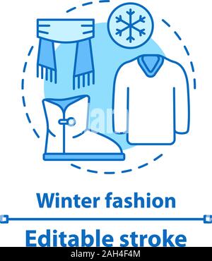 Winter outfit Konzept Symbol. Fashion Kollektion. Warme Kleidung. Menswear Idee dünne Linie Abbildung. Vektor isoliert Umrisse zeichnen. Editierbare Anschlag Stock Vektor
