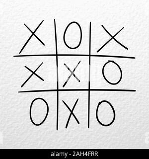 Tic Tac Toe Spiel. Vektor hand Wettbewerb auf einem Papier Hintergrund gezeichnet Stock Vektor