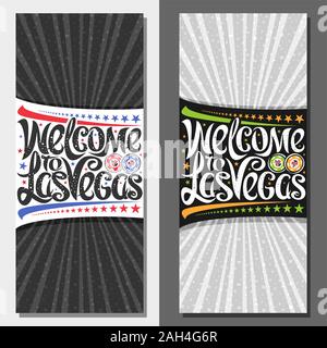 Vektor Gutscheine für Las Vegas mit Kopie Raum, dekorativen Gutschein mit Abbildung der Spielmarken, Sterne in einer Reihe und kreative Schrift für Slogan Stock Vektor