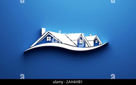 Weiße Häuser in einer blauen Wand Hintergrund schön Stockfoto