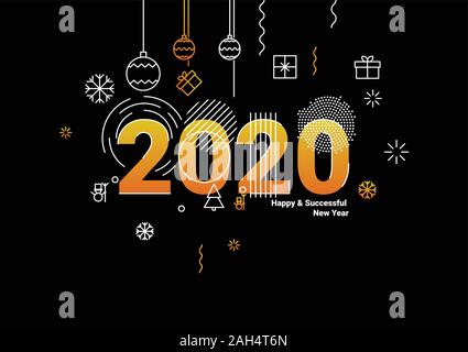 Frohes Neues Jahr 2020 Grußkarte. Vector Illustration Konzept für Hintergrund, Grußkarte, Banner für die Website. Frohes Neues Jahr Banner mit 2020 Taub Stock Vektor