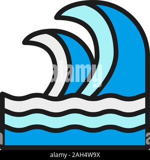 Wellen, Meer, Ocean Flat Color Line Symbol. Auf weissem Hintergrund Stock Vektor