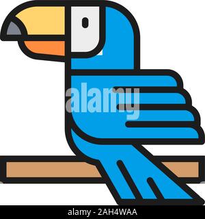 Toucan, tropischer Vogel flachbild Color Line Symbol. Auf weissem Hintergrund Stock Vektor