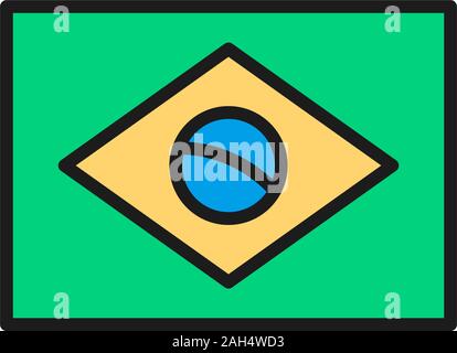 Flagge von Brasilien flachbild Color Line Symbol. Auf weissem Hintergrund Stock Vektor