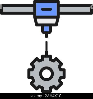 3D-Druck einen Gang Räder, industrielle Drucker flachbild Color Line Symbol. Stock Vektor