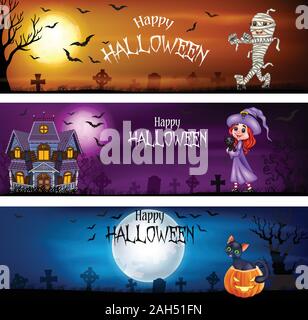 Drei Sätze von Halloween Banner Stock Vektor