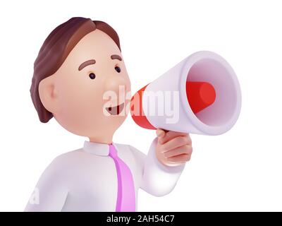 Geschäftsmann mit Megaphon machen Lärm Stockfoto