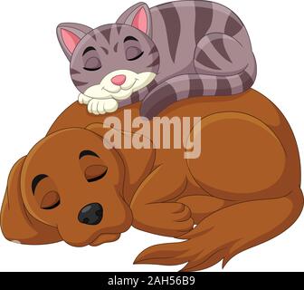 Cartoon Katze und Hund schlafen Stock Vektor