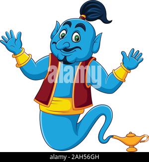 Cartoon Genie aus Gold magische Lampe Stock Vektor