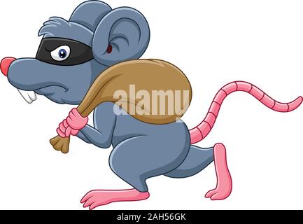 Cartoon Ratte Dieb Diebstahl auf dem Beutel und Ausführen Stock Vektor