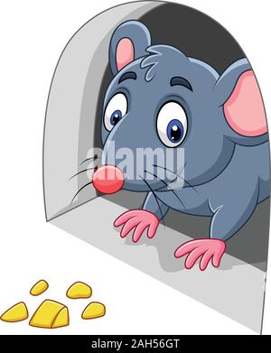 Cartoon Maus und Käse in der Bohrung Stock Vektor