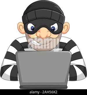 Hacker Dieb in Maske Diebstahl persönlicher Informationen vom Computer Stock Vektor