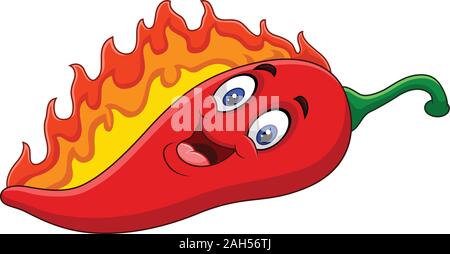 Cartoon Chili Pfeffer mit Flammen Stock Vektor