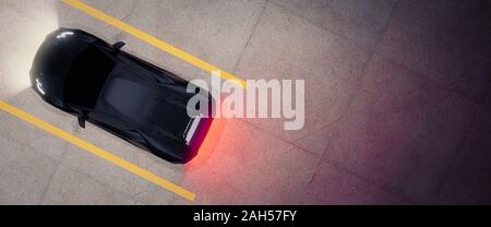 Von oben nach unten von Parkplatz mit Auto. 3D-Rendering Stockfoto