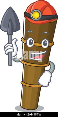 Cool zuversichtlich Miner Teleskop Blättern Cartoon Character Design Stock Vektor