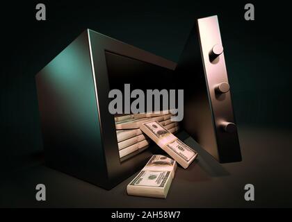 Geld Tresor. Kleine Wohn- Gewölbe mit Haufen bares Geld. Closeup Foto. Geld Tresor. Kleine Wohn- Gewölbe mit Haufen von Stockfoto