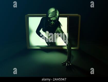 Mädchen aus tv. 3D-Darstellung Stockfoto