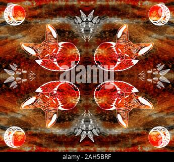 Fennec Fox. Geist Tier. Mond, verlässt. Symmetrische Komposition. Textur braunen Hintergrund Stockfoto