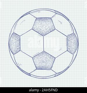 Soccer ball. Hand gezeichnete Skizze. Vector Illustration auf Notebook Blatt hintergrund. Stock Vektor
