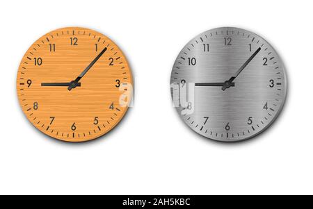 Holz und Stahl Uhr auf dem weißen Hintergrund Stock Vektor